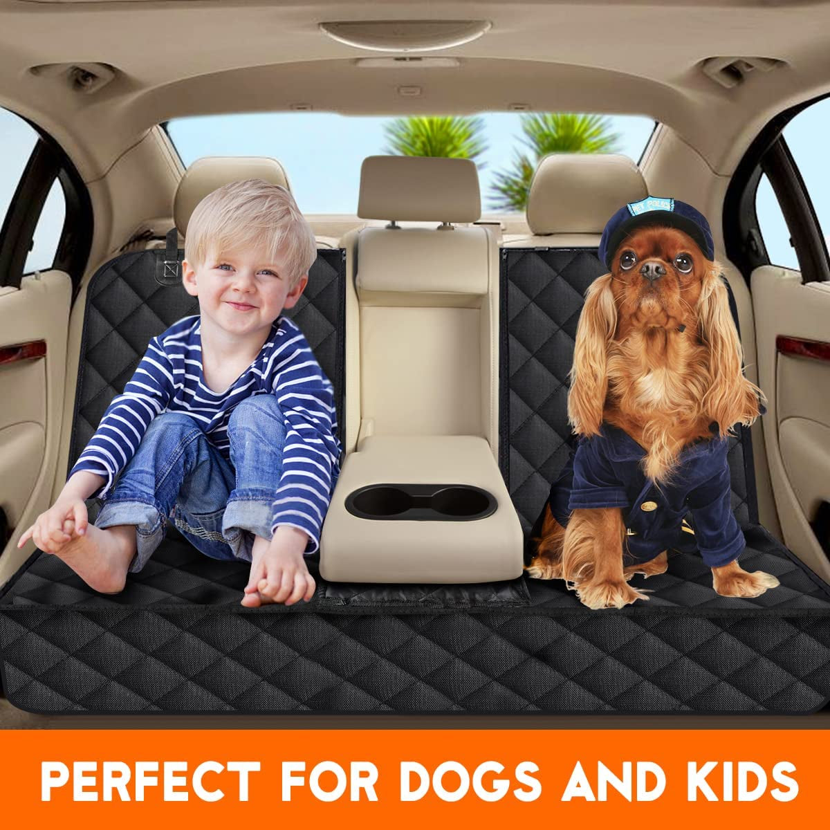 Funda para asiento trasero de coche para perros, protector impermeable para asiento de coche.- Negro