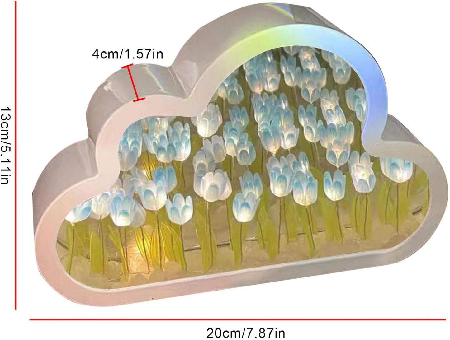 Lámpara de tulipán con espejo, luz nocturna, lámpara de escritorio con forma de nube de tulipán, adorno LED para mesita de noche
