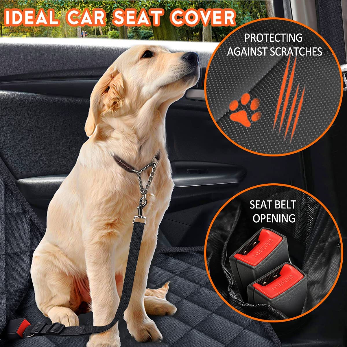 Funda para asiento trasero de coche para perros, protector impermeable para asiento de coche.- Negro