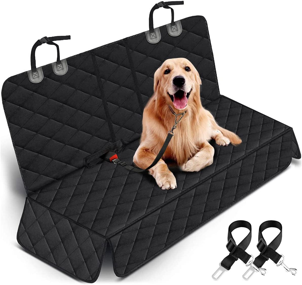 Funda para asiento trasero de coche para perros, protector impermeable para asiento de coche.- Negro