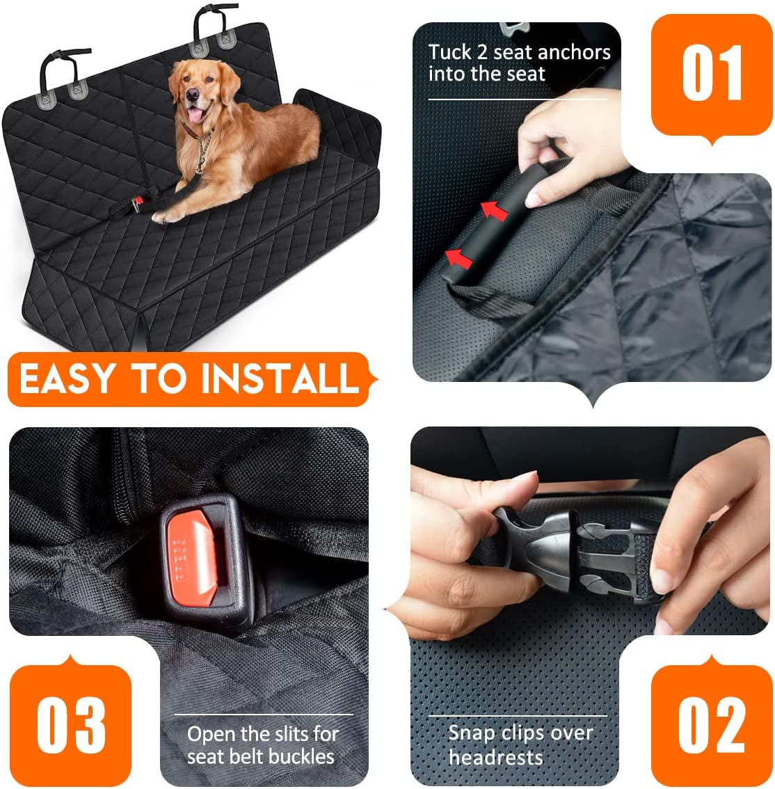 Funda para asiento trasero de coche para perros, protector impermeable para asiento de coche.- Negro